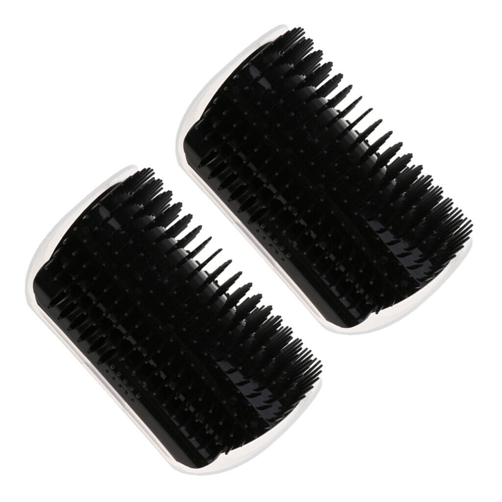 2 Piece Pet Cat Wall Corner Grooming Massage Self Groomer Brush Tool Black