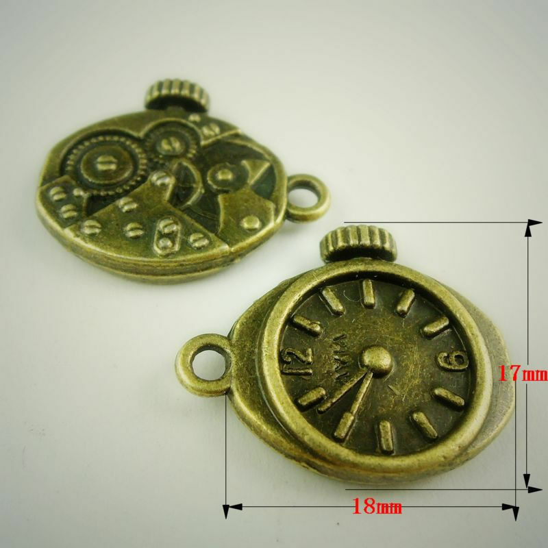 25 pcs Antiqued Bronze Alloy Mini Clock Charm Pendant Findings DIY 18x17x6mm