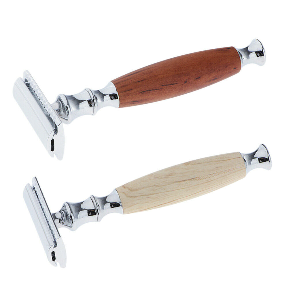2 lot Wood Handle Classic Safety Razors Double Edge Shaver facial Tool