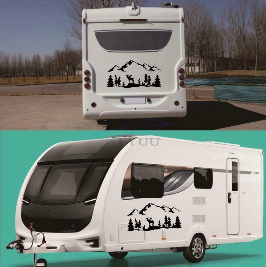 1 Piece 120cm×62cm Vinyl Moose Forest Mountain Graphic Decals For SUV RV Camper