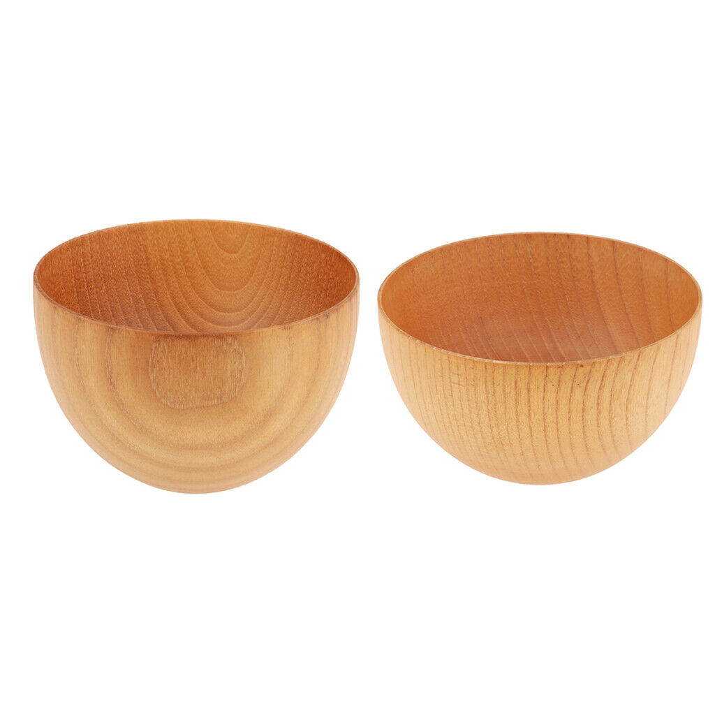 2x Wood Cereal Bowl Food Container Dinner Tableware Home 12x7cm&12.8x8cm