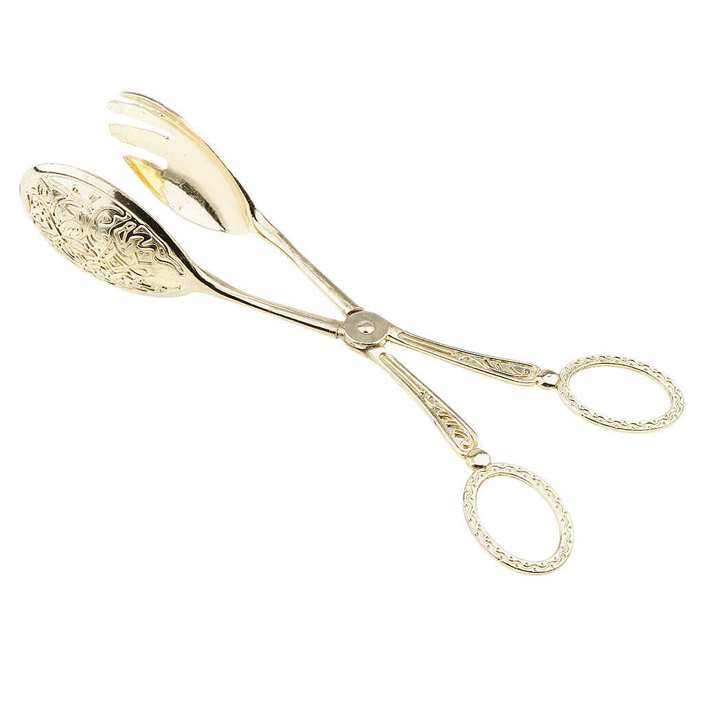 Metal Cake Pizza Bread Tong Clip Kitchen Serving Clamp Golden 8.6 inch