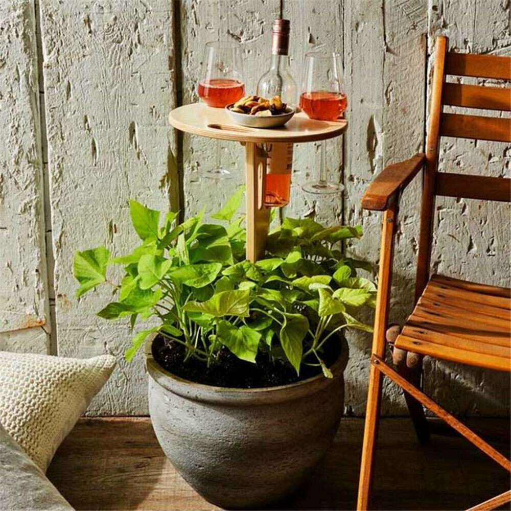 Portable Outdoor Wine Table with Foldable Wooden Round Desktop for Garden Party