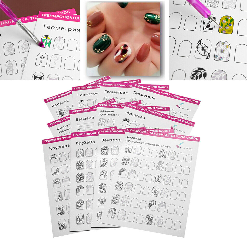 12x Nail Art Practice Lines Drawing Painting Template Learning Book, Simple and