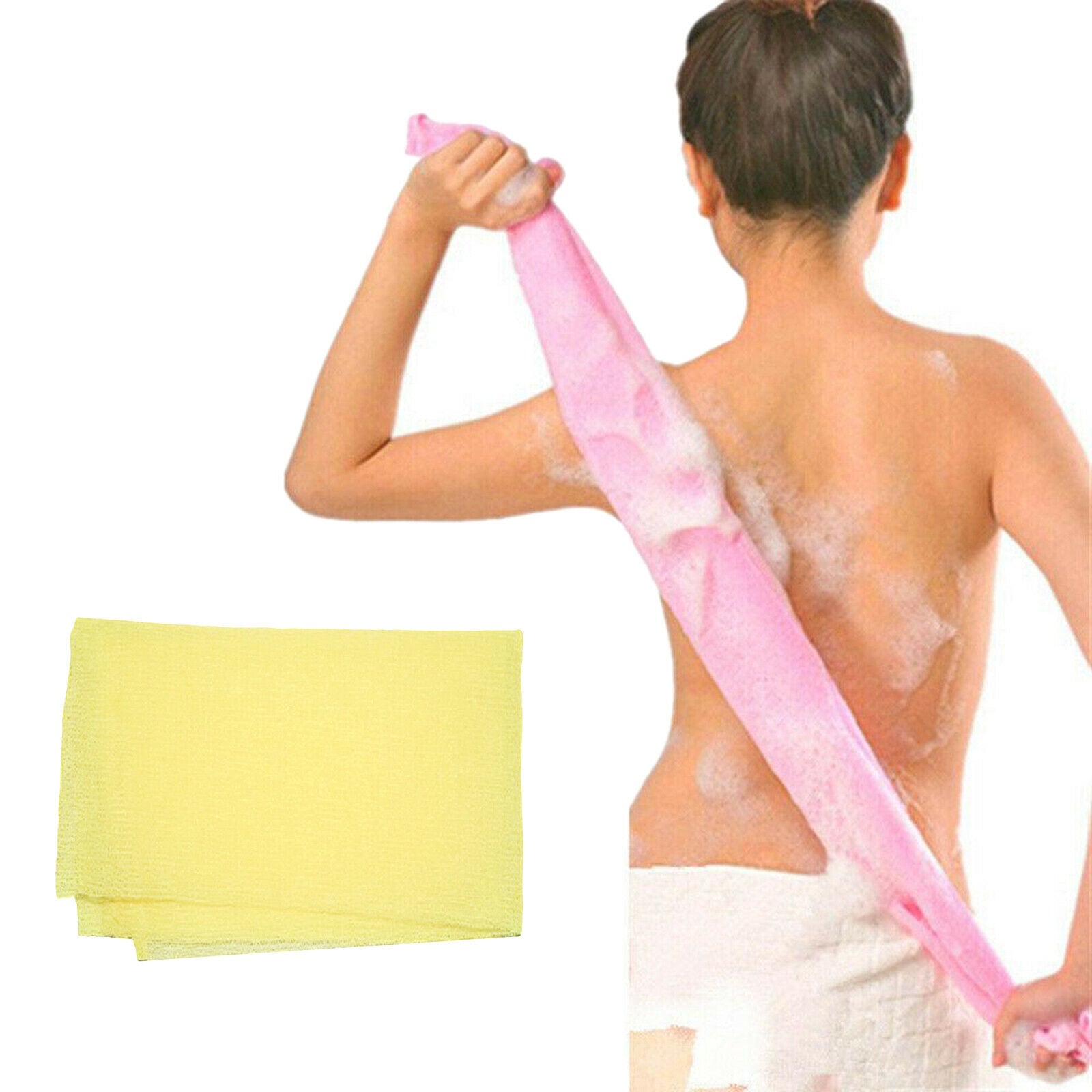 2X 1pc Nylon Extra Long Bath Towel Household Washing Cleaning Massage yellow