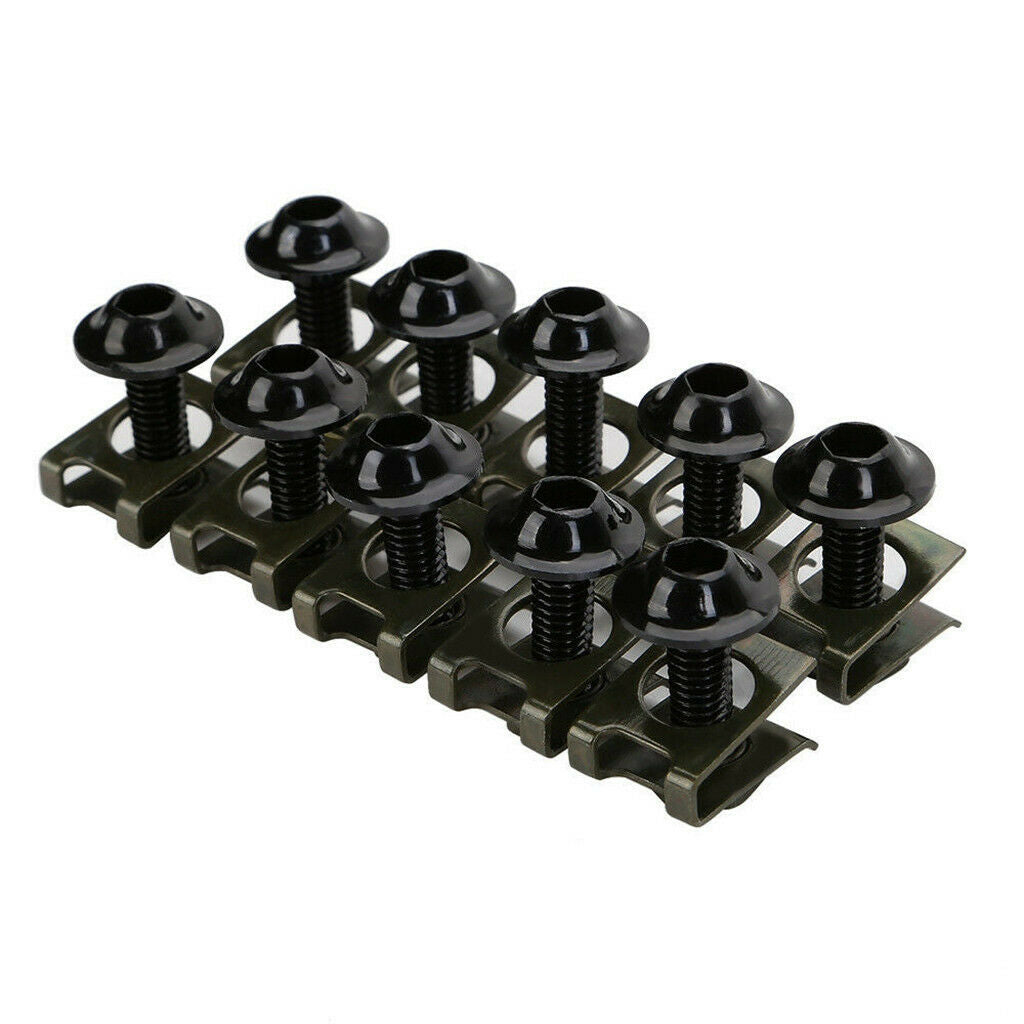 Set of 10 M6 Motorcycle Fairing Bolt Kit Fastener Clips Screw Nuts Black