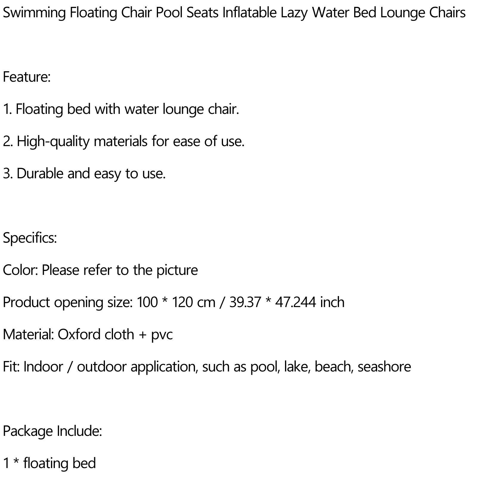Swimming Floating Chair Pool Seats Inflatable Lazy Water Bed Lounge Chairs