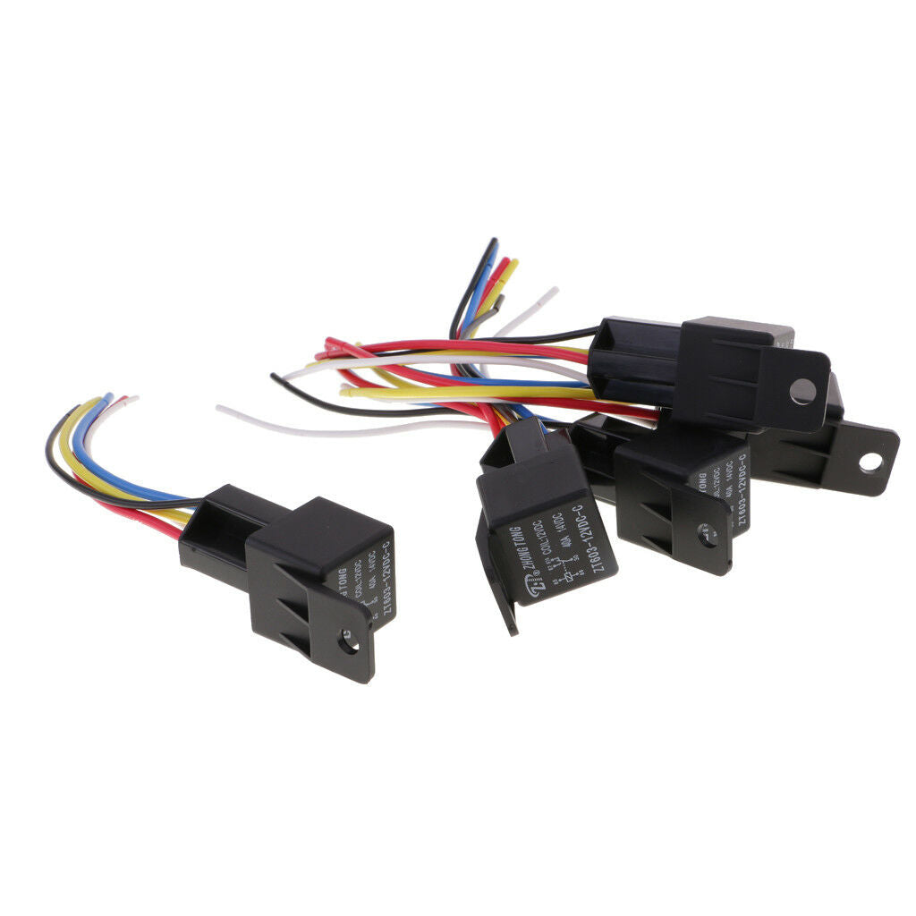 5 Pieces 12V SPDT 5 Pin Automotive Relay with 5 Wires Harness Socket 40 Amp