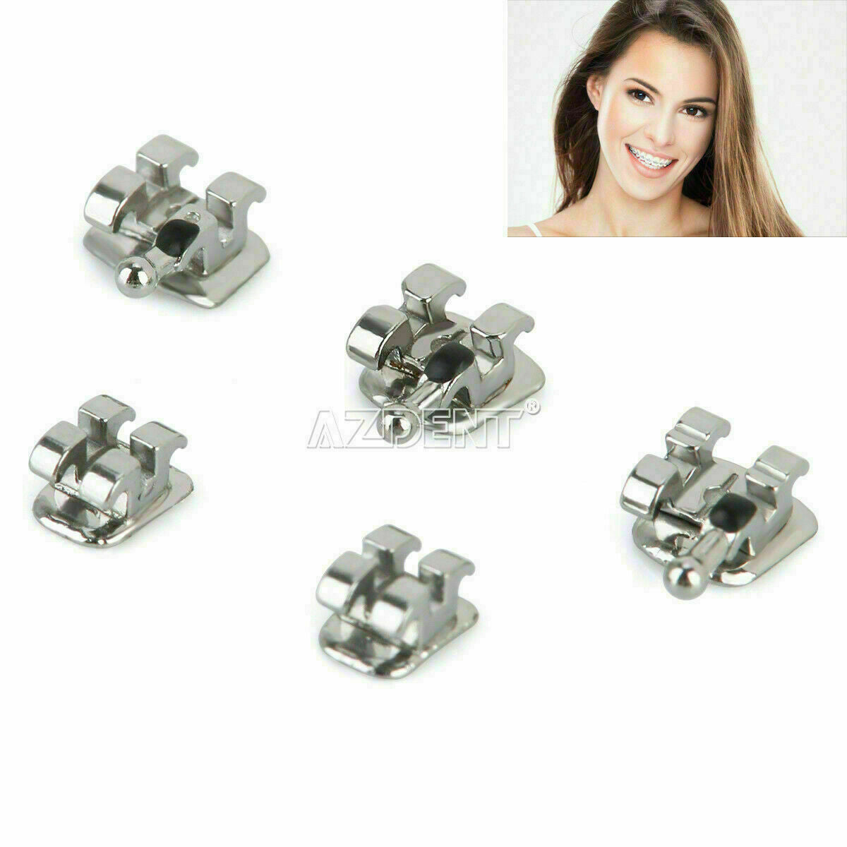 20packs Orthodontic Metal Bracket Braces Dental Mini MBT Slot.018 Hooks 3 AZDENT