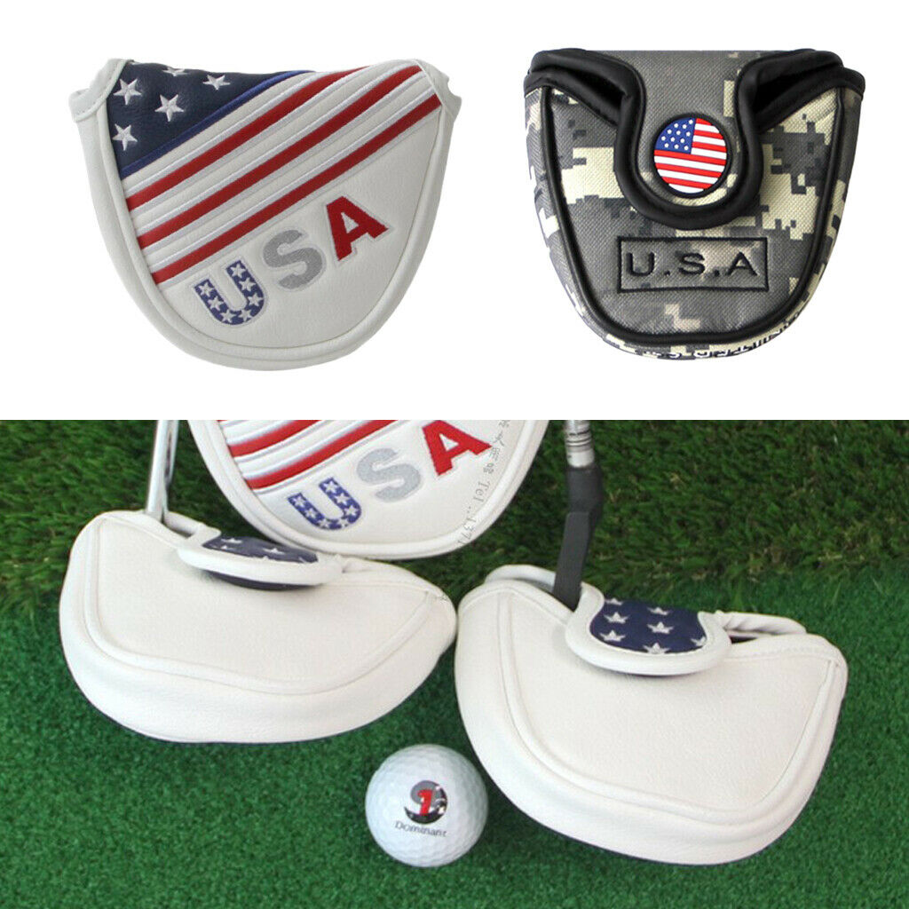 2Pcs PU Leather Golf Head Covers Headcover Magnetic Closure Mallet Putter