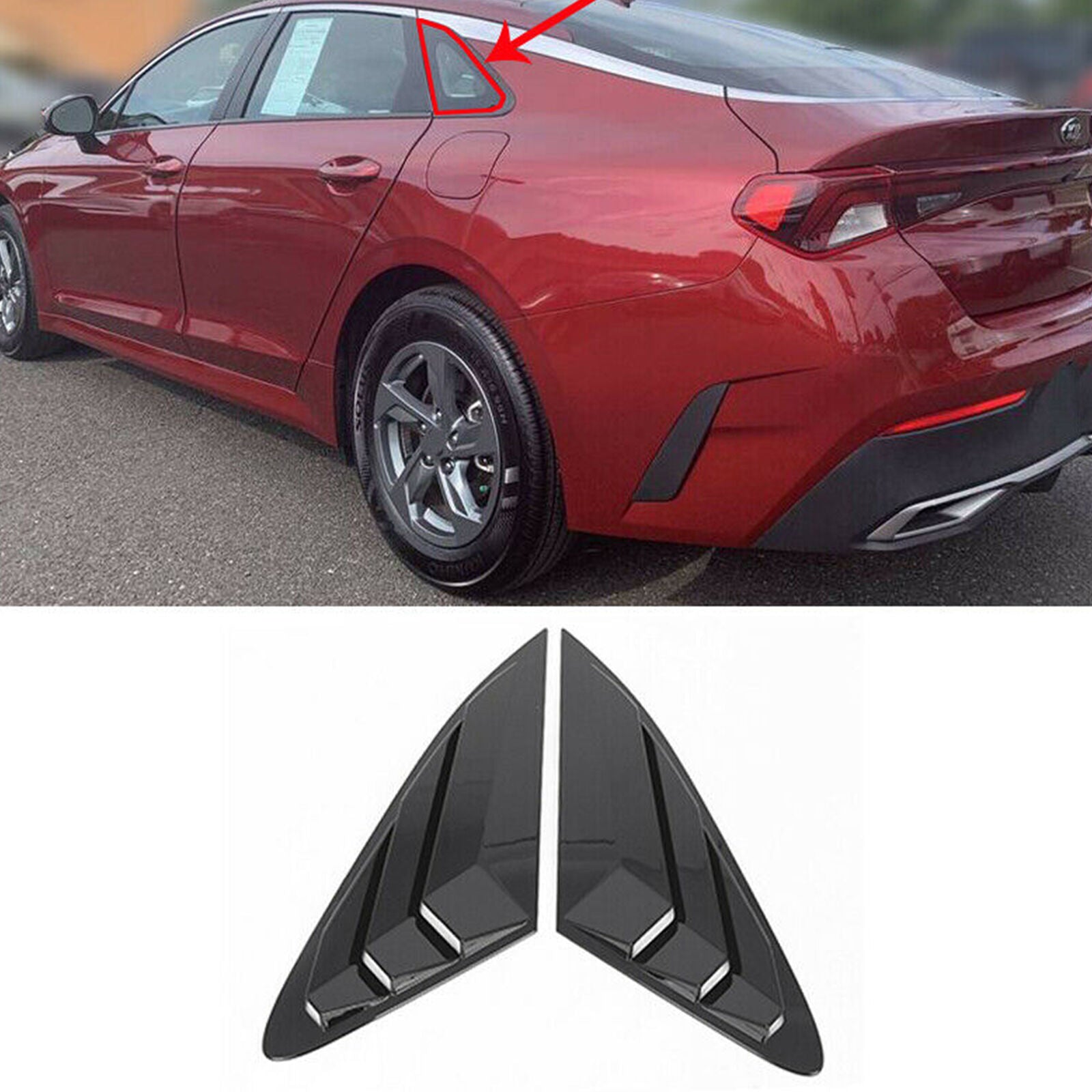 Gloss Black Side Window Louvers Air Vent Scoop Shade Cover For KIA K5 2021-2022