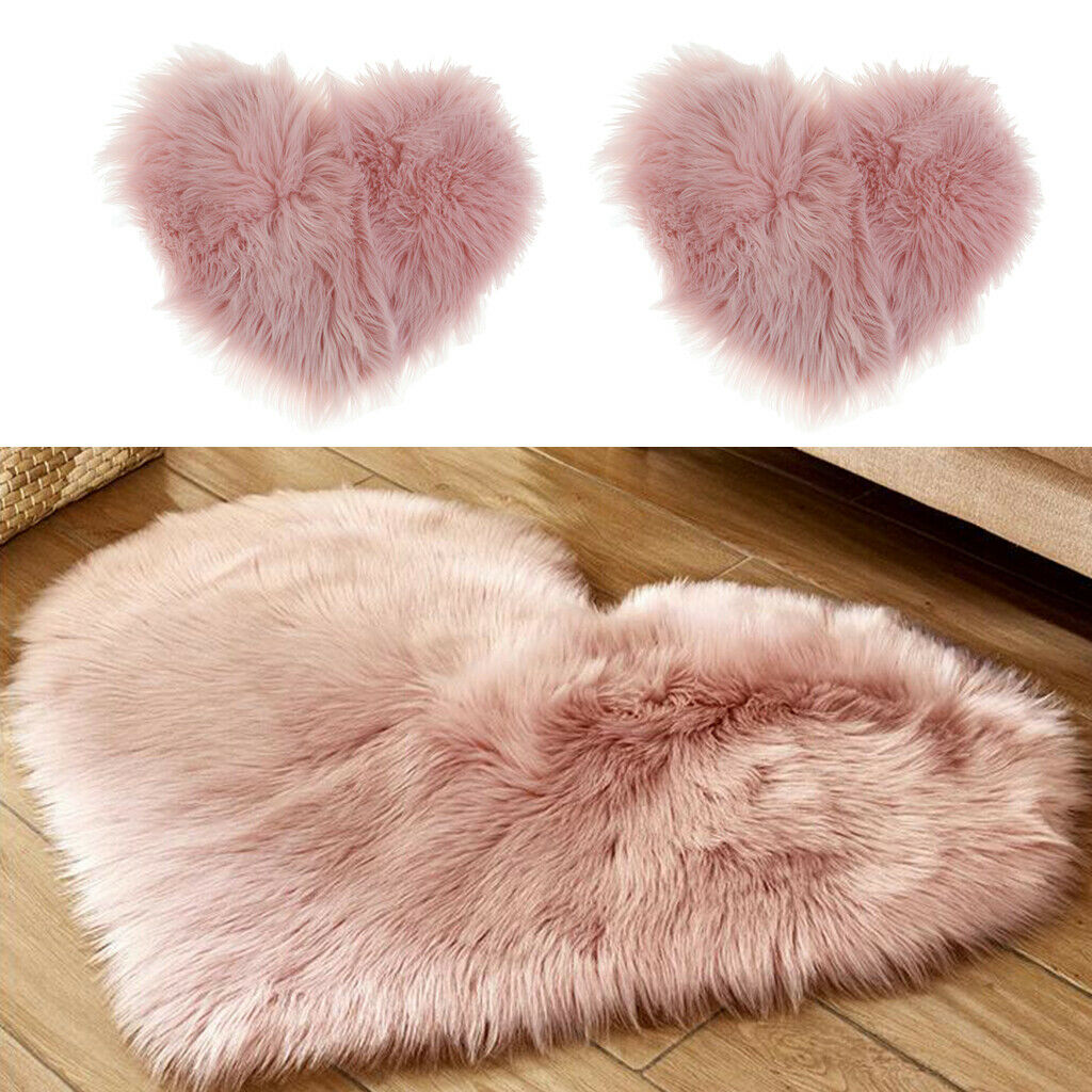 2x Heart Shaped Love Area Rug Fluffy Shaggy Carpet Mat for Bedroom 30x40cm