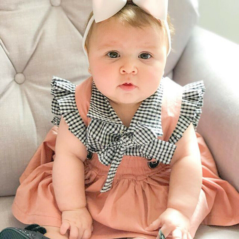 Baby Girls Suit Plaid Shirt + Suspender Skirt + Headband Summer Clothing Set