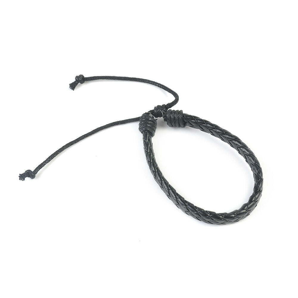 Adjustable Unisex Black Leather Bracelets Rope Bangle Chains For Men Women Gifts
