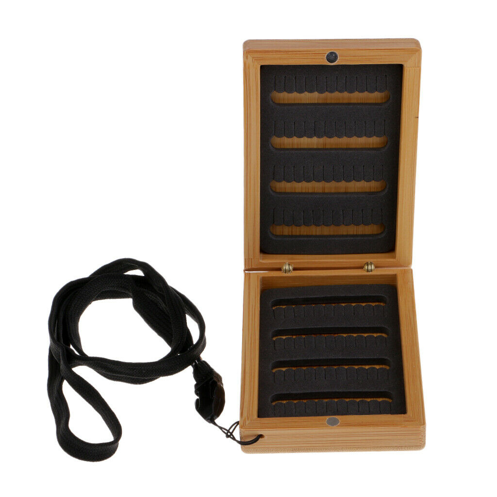 Bamboo Magnetic Fly Box with Lanyard Slit Foam Insert Packet Fishing Box