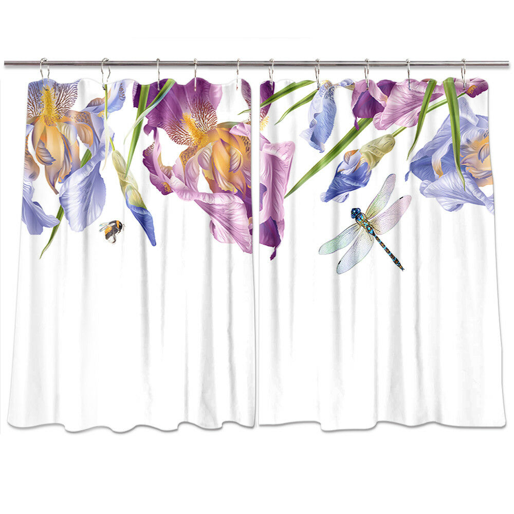 Iris Flowers Window Treatments for Kitchen Curtains 2 Panels 55X39 Inches