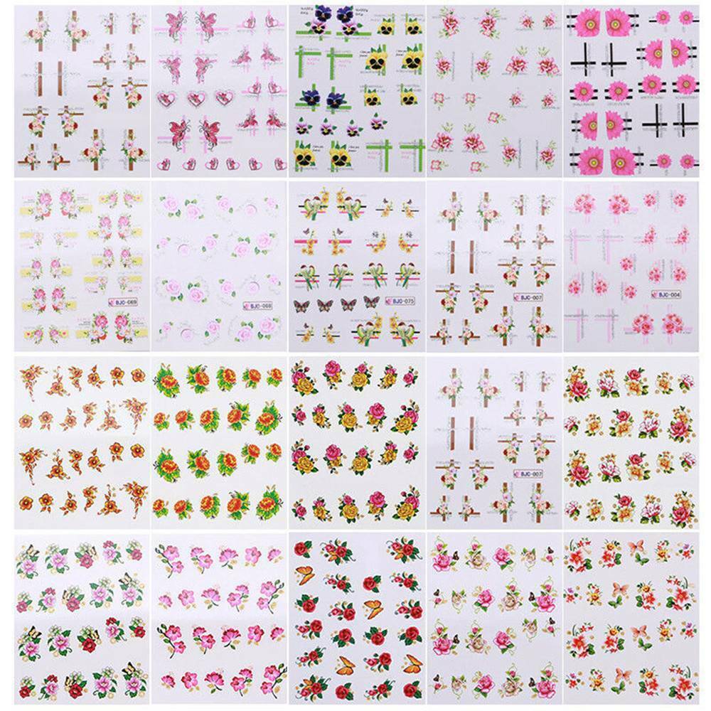55x Nail Water Cherry Decals Flower Butterfly Nail Art Transfer Stickers Decors