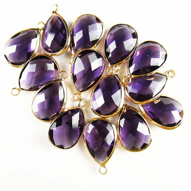 10pcs Wrapped Faceted Purple Titanium Crystal Teardrop Pendant Bead A-28BB