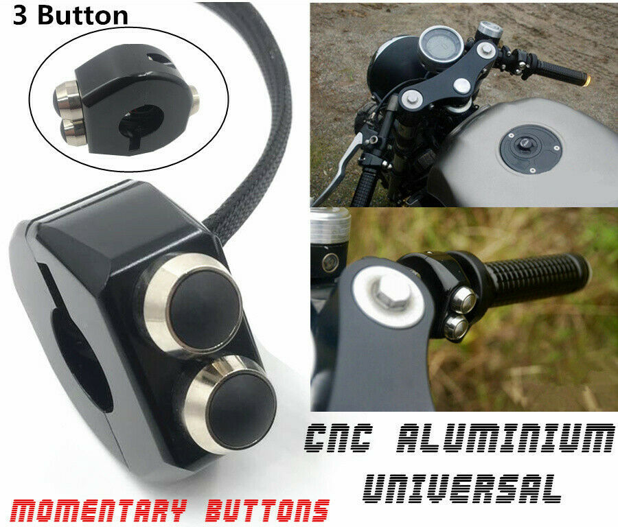 Black Full CNC Momentary Switch ATV Motorcycle Handle Bar Reset 3-Key Button 10A
