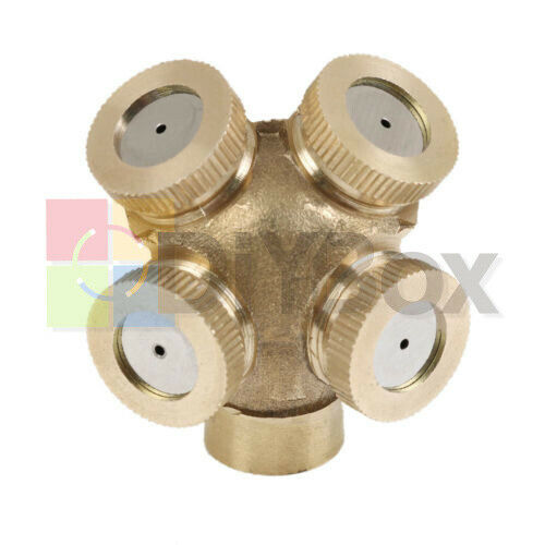 Brass Spray Misting Nozzle 4 Holes Garden Sprinklers Fit Hose Water Connector
