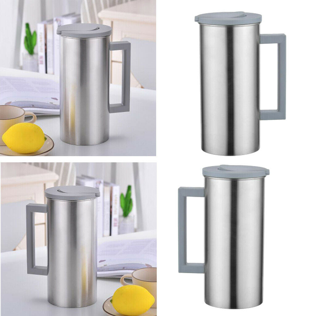 Pack of 2, Stainless Water Pitcher Grey Ice Tea Jar Kitchen Restaurant Cafe