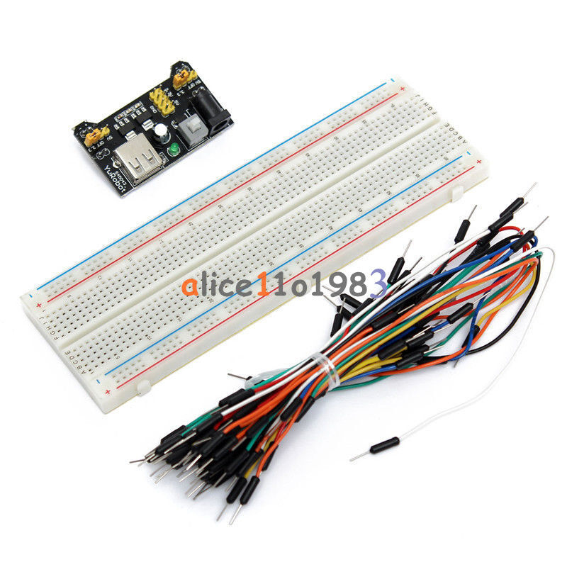 MB102 Power Supply Module 3.3V 5V+Breadboard Board 830 Point+65PCS Jumper cables