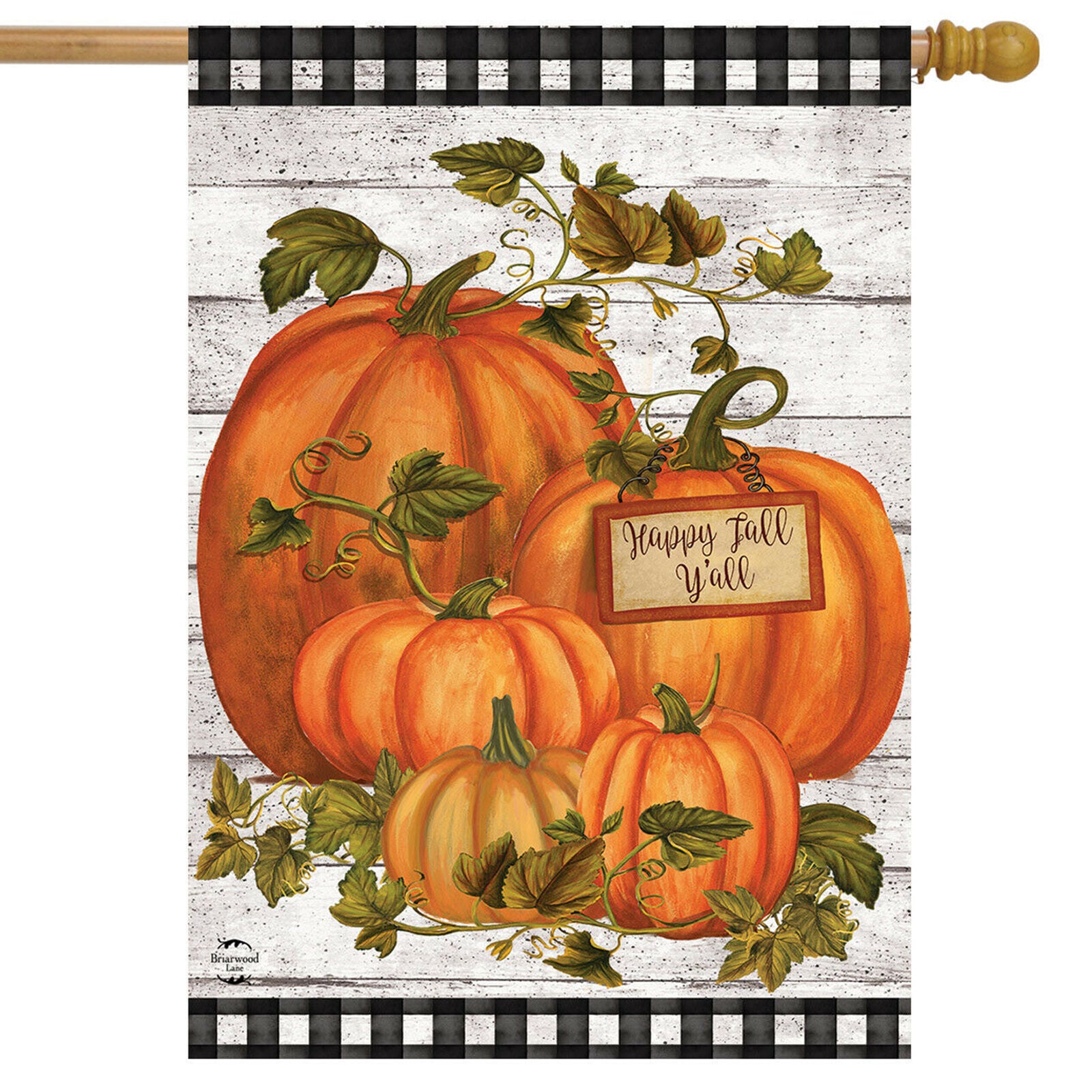 Happy Fall Y'all Pumpkins Farmhouse House Flag Autumn Checkers 28" x 40"