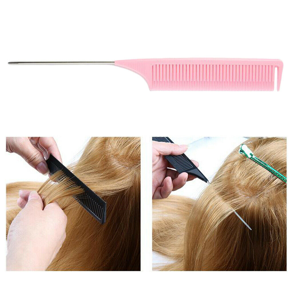 2x ABS Heat-resistant Weave Highlighting Foiling Hair Comb Salon Combs Pink