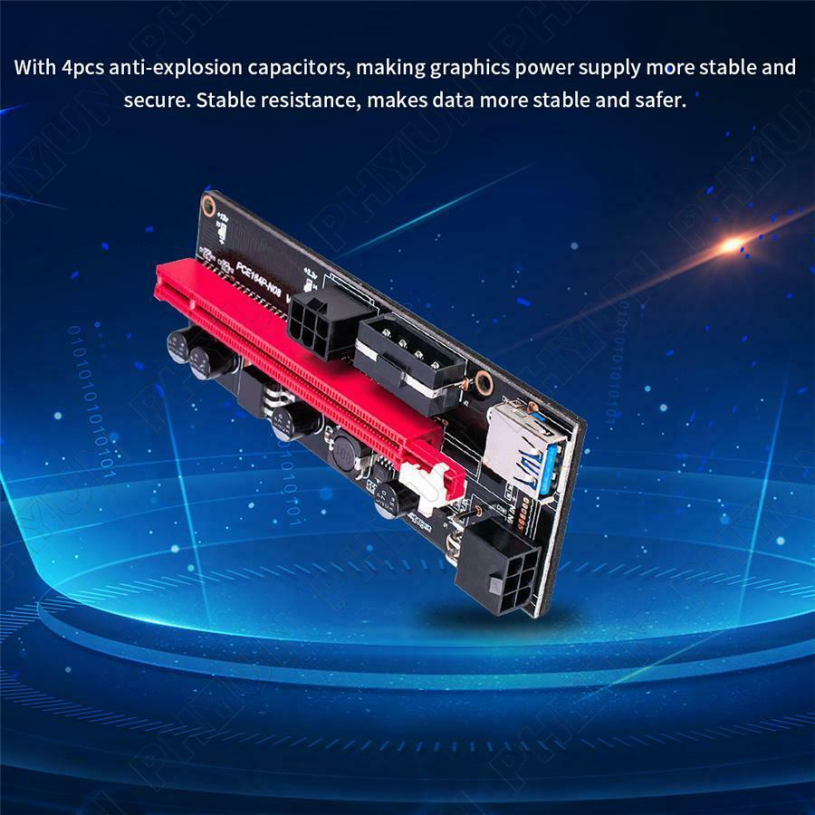 6x USB3.0 Pci-E Riser Ver 009S Express 1X 4X 8X 16X Extender Card 15Pin to 6 Pin
