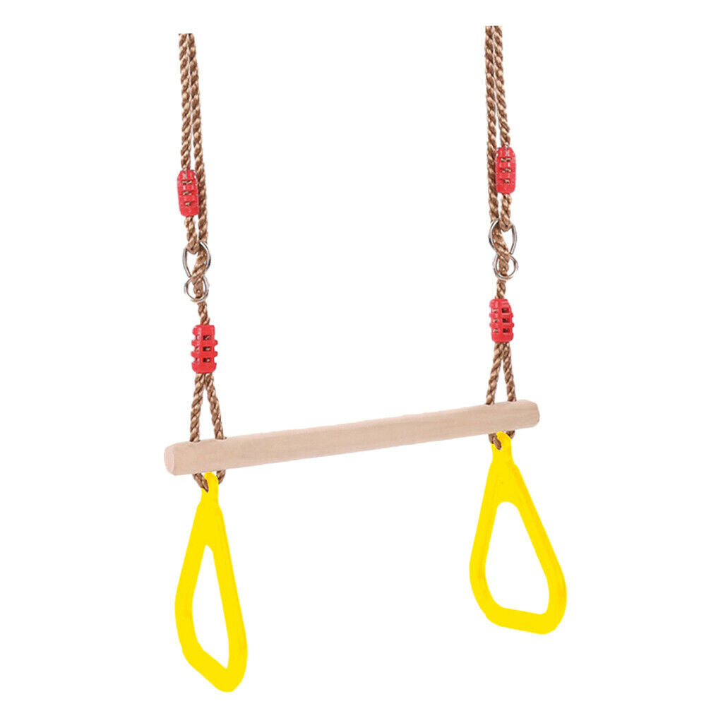 Wooden Trapeze Swing Plastic Triangular Gym Rings Fun Garden Play Yellow