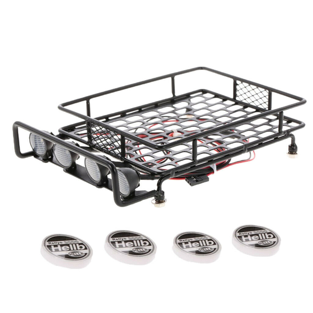 RC 1/10 Metal Roof Rack Luggage Carrier + Round LED Spotlights 170*110*40mm