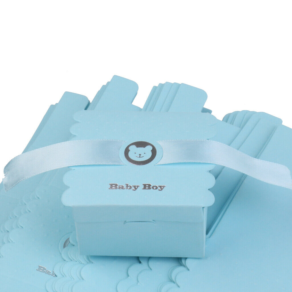 2X 50 Pieces Cute Paper Bear Baby Boy Sweet Candy Boxes Baby Shower Favor Blue