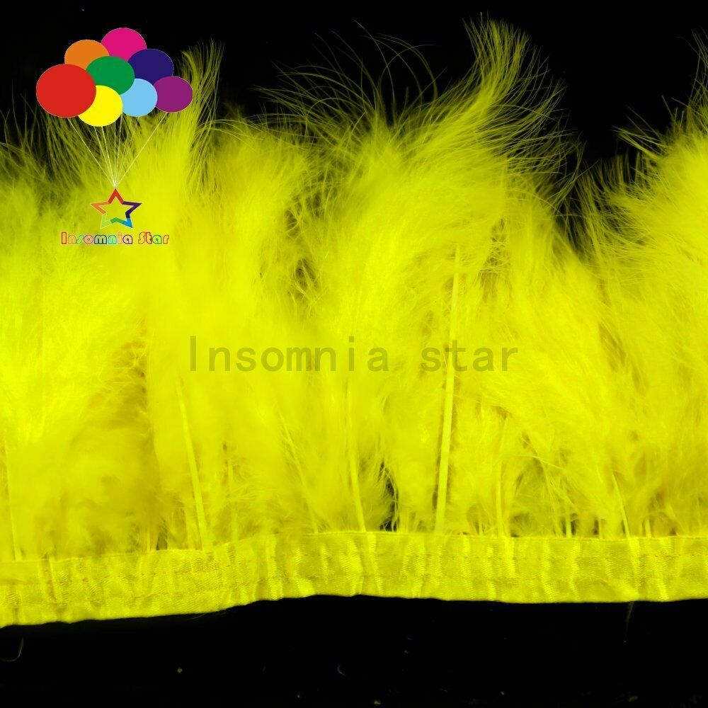 2 Meter fluffy Yellow Turkey feather with satin ribbon Width 6-7" Trims DIY