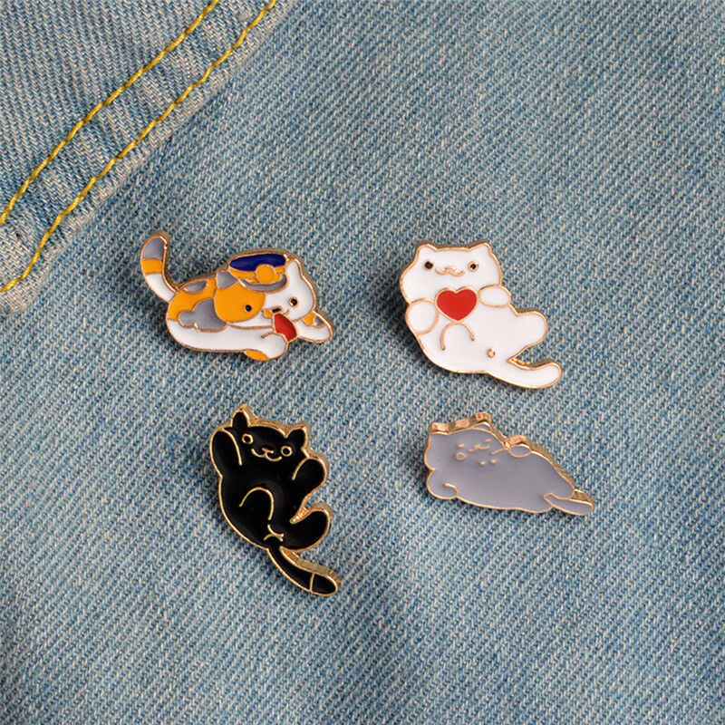 4PCS/Set Enamel Cartoon Animal Cat Brooch Pin Shirt Collar Pin Women Jewel.l8