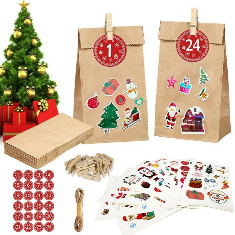 Christmas Advent Calendar Bags 24 Days Xmas Countdown Decorations DIY Gift Bag