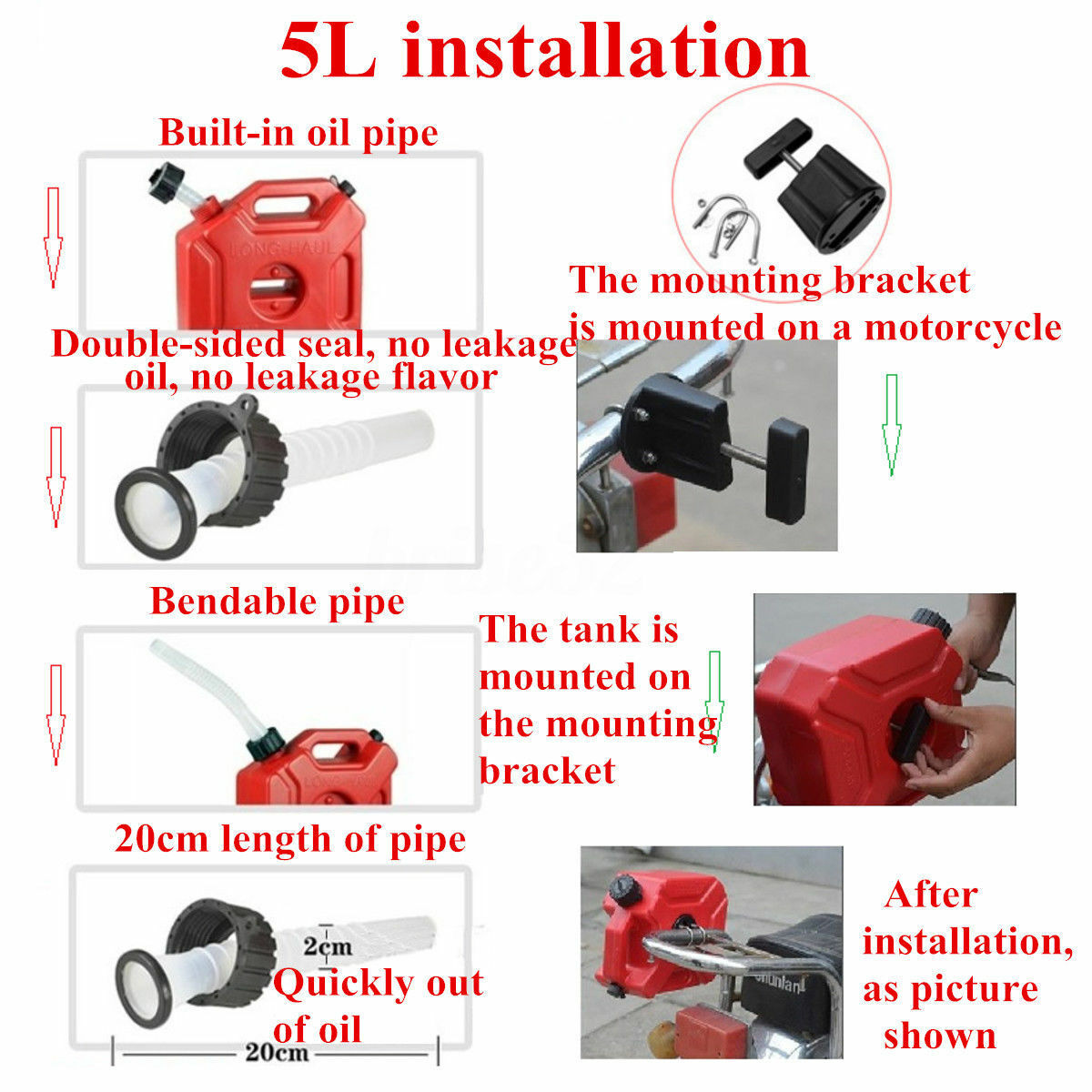 5L/1.3Gallon Handle Fuel Tank Jerry Cans Spare Plastic Petrol Tanks for Car Bike