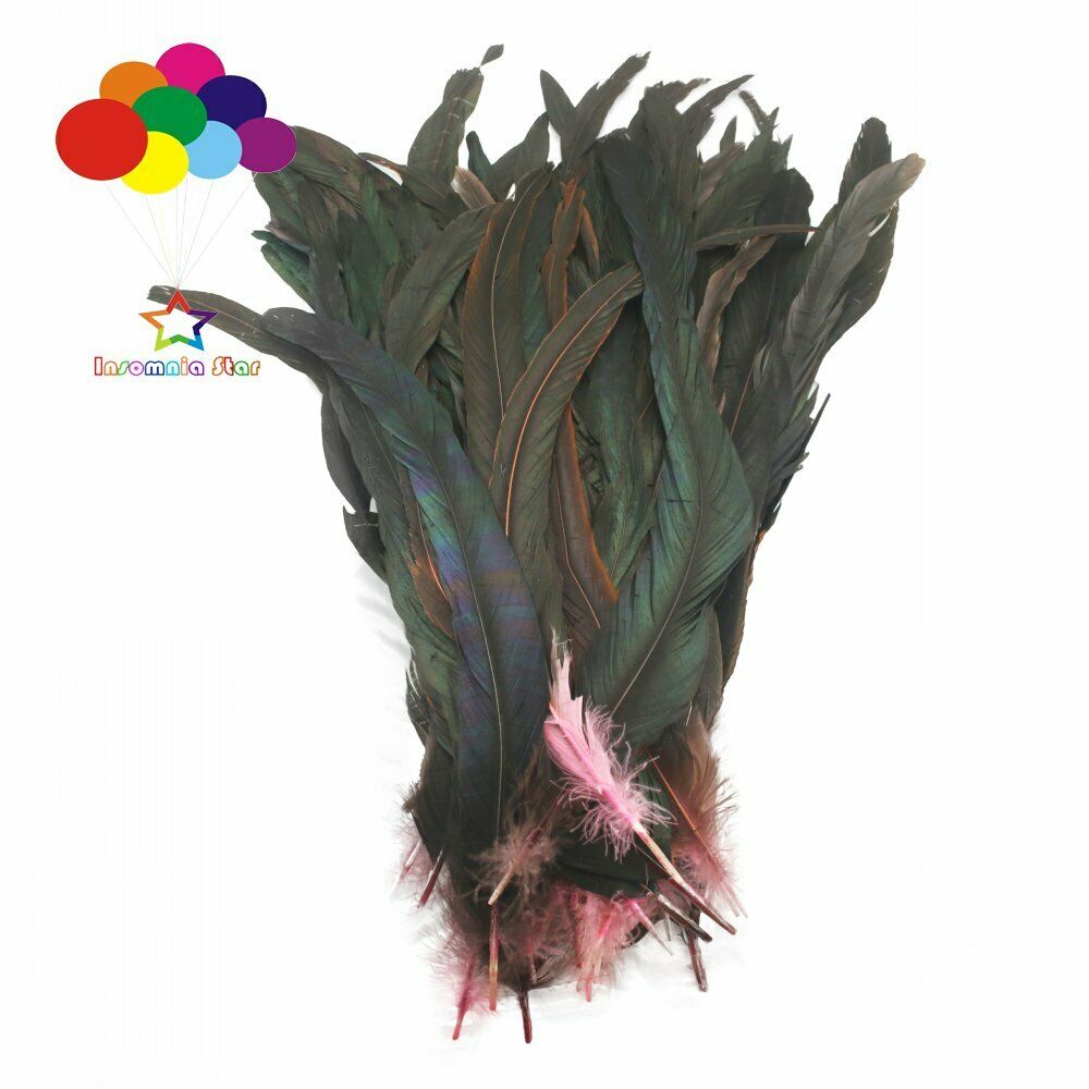 Pink dyeing 100 Pcs 12-14 Inch/ 30-35 cm Cock Chicken Tail natural Feathers