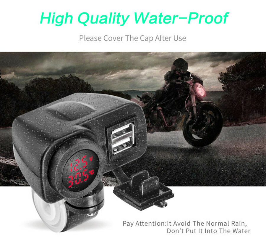 12V Dual USB Charger w/ Digital Voltmeter Real-time Outside Temperature Display