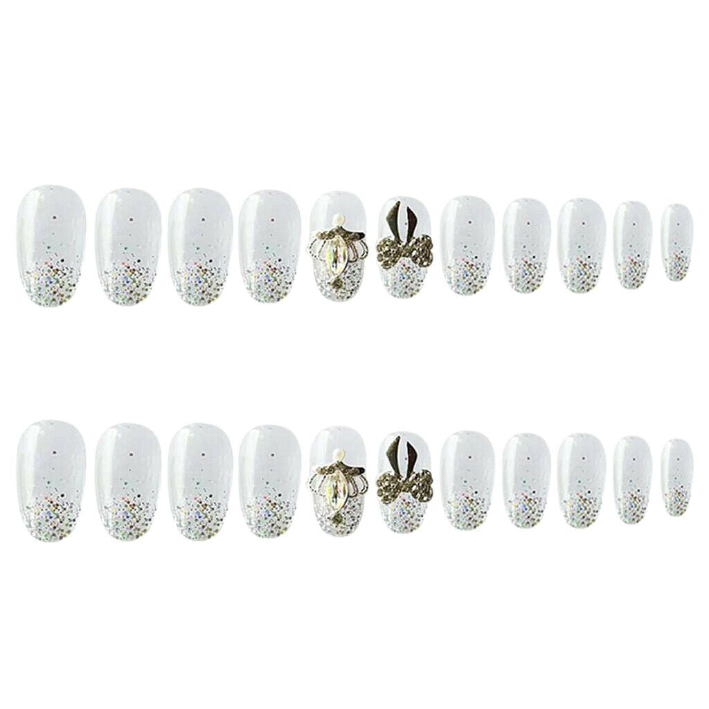 24 Pieces Different Sizes White Long False Nails, Full Cover Nail Tips With