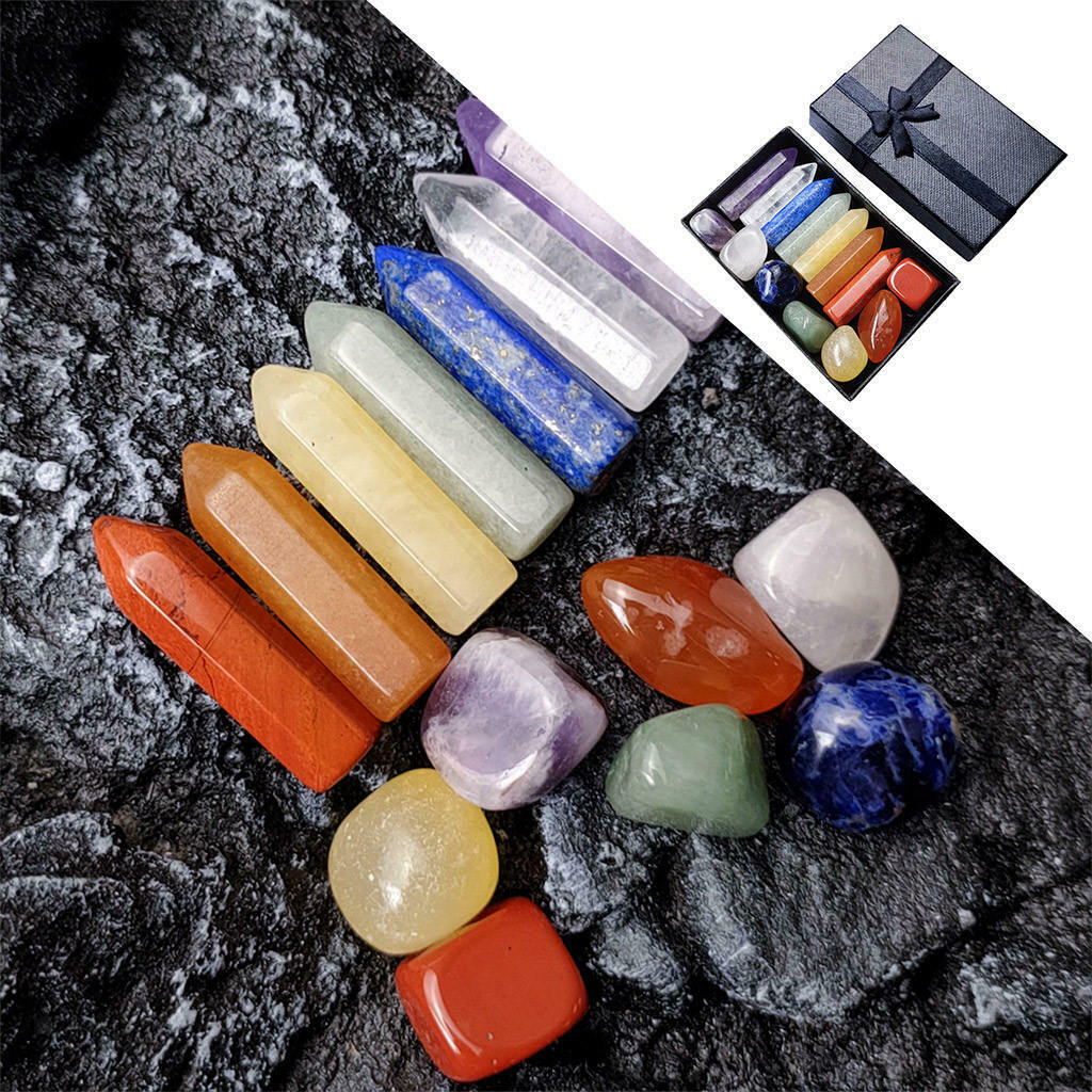 Crystals and Stones with Display Box Home Gemstones Specimens Collection -