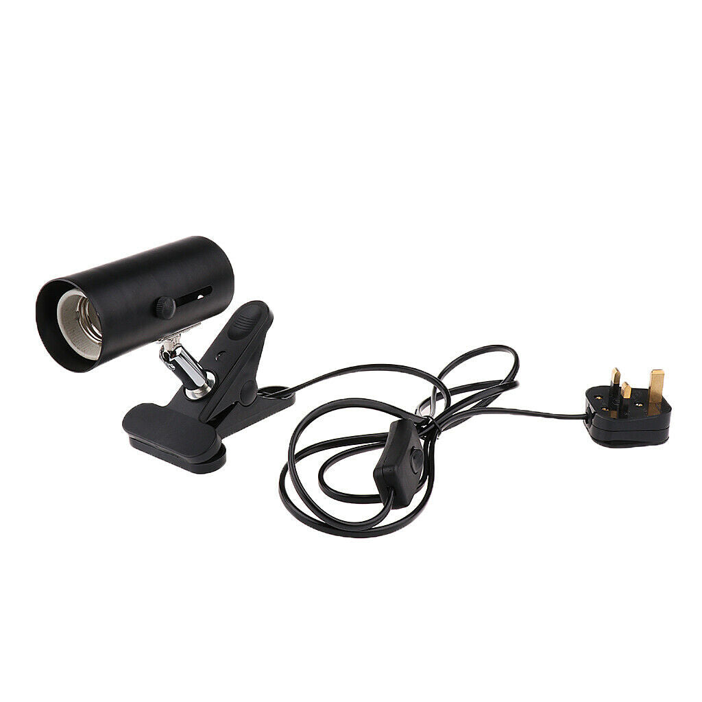 Reptile Lamp Ceramic Heat Light UVB UVA Light Bulb Holder E27 UK Plug Black