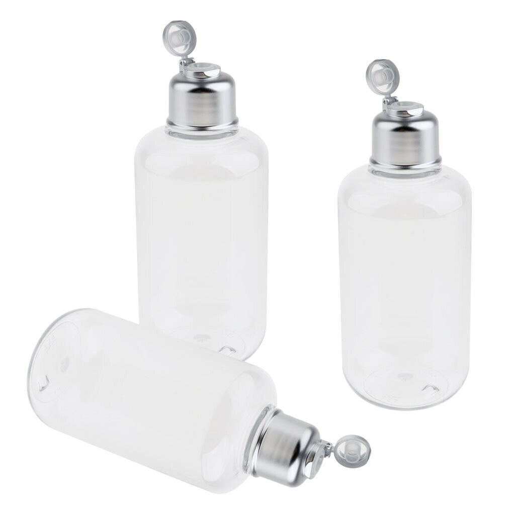 3pcs Empty PET Plastic Bottle with Flip Lid Refillable Container Clear 200ml