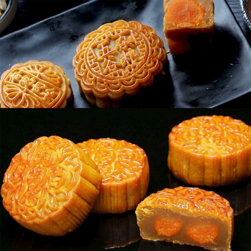 DIY 250g Mooncake Mold with 6pcs Round Flower Stamps Hand Press Moon Cake Pastry