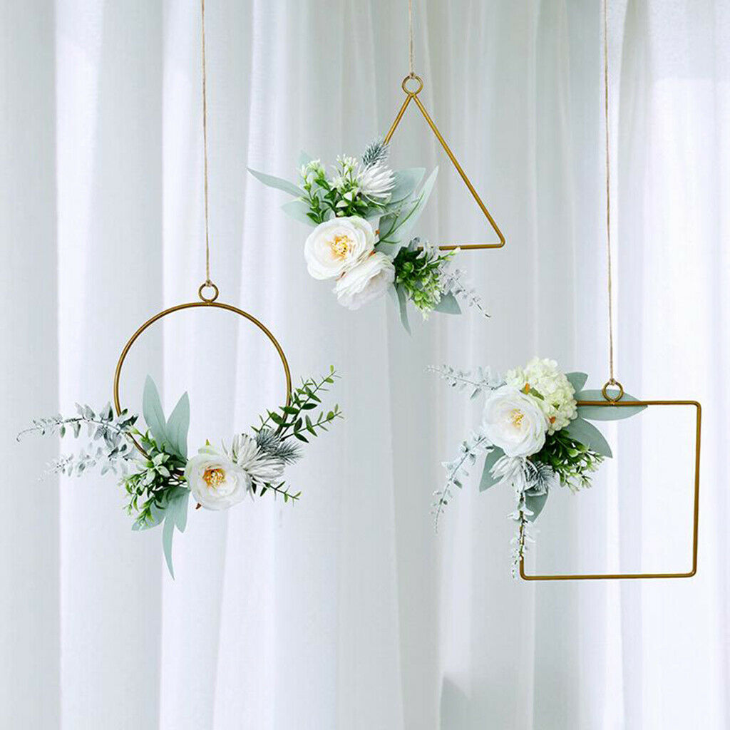 Set of 3 Metal Geometric Floral Hoops Wreath Hanging Garland DIY Wall Decor