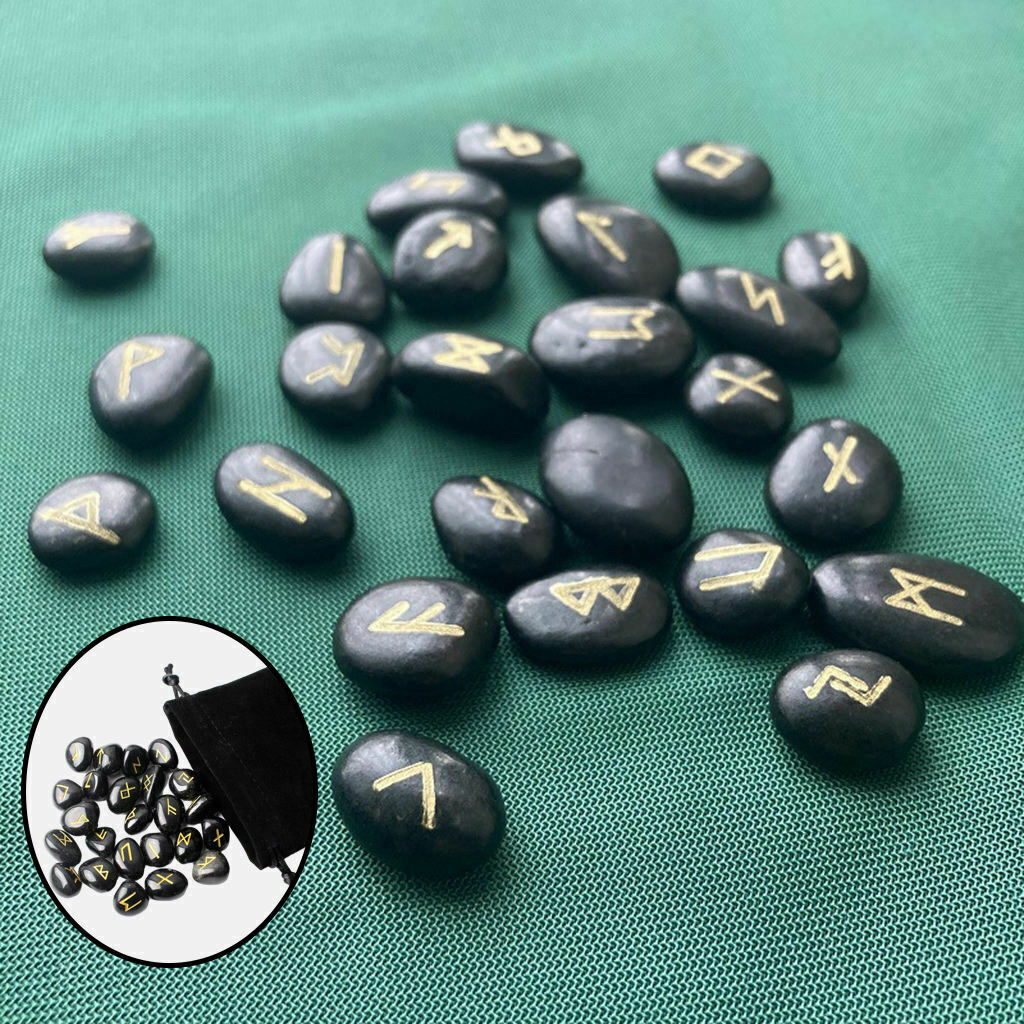 25x Divination Rune Stone Polished Energy Stones Engraved Symbol Decor