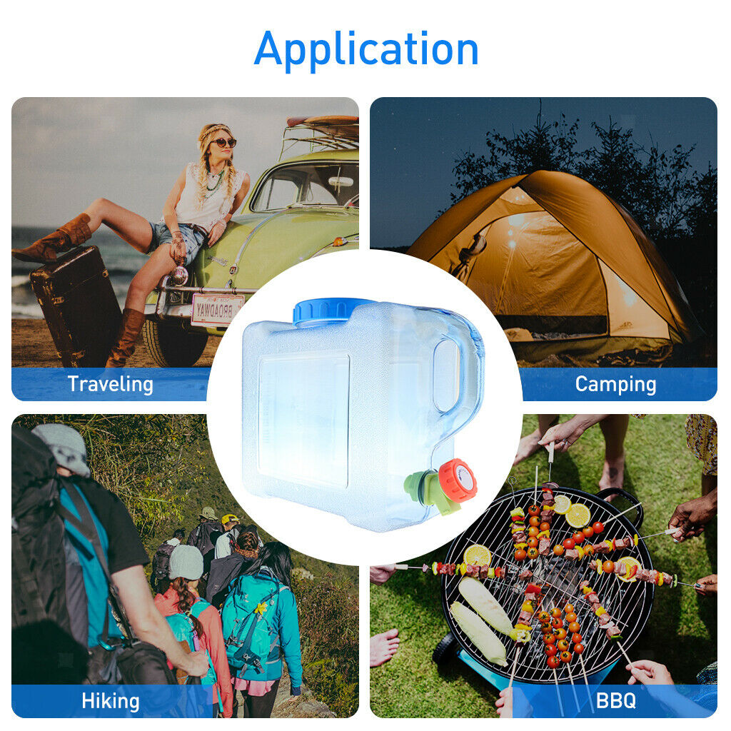 12L Plastic Water Jerry Can Liquid Carrier Drum Pouring Spout Tap Drinking