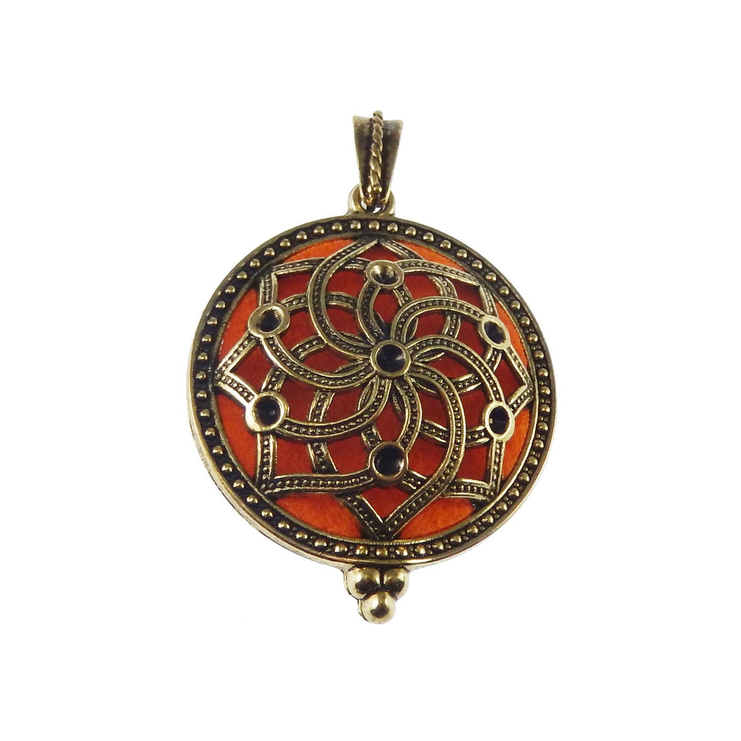 2 Retro Bronze Round Brass Locket Hollow Flower Pendant Perfume Diffuser 43*35mm