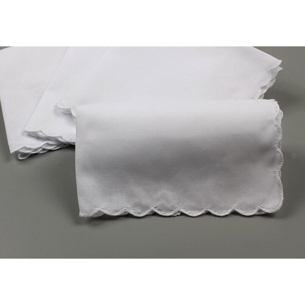 6x 100% cotton handkerchief wave trim DIY White Hanky Kerchief Square
