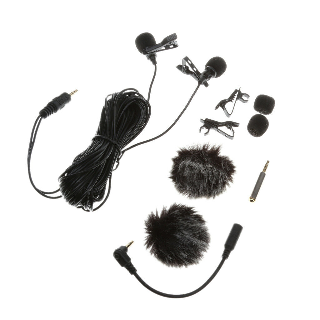 6m /19.68ft Dual-head Lavalier Microphone Professional Lapel Collar Mic