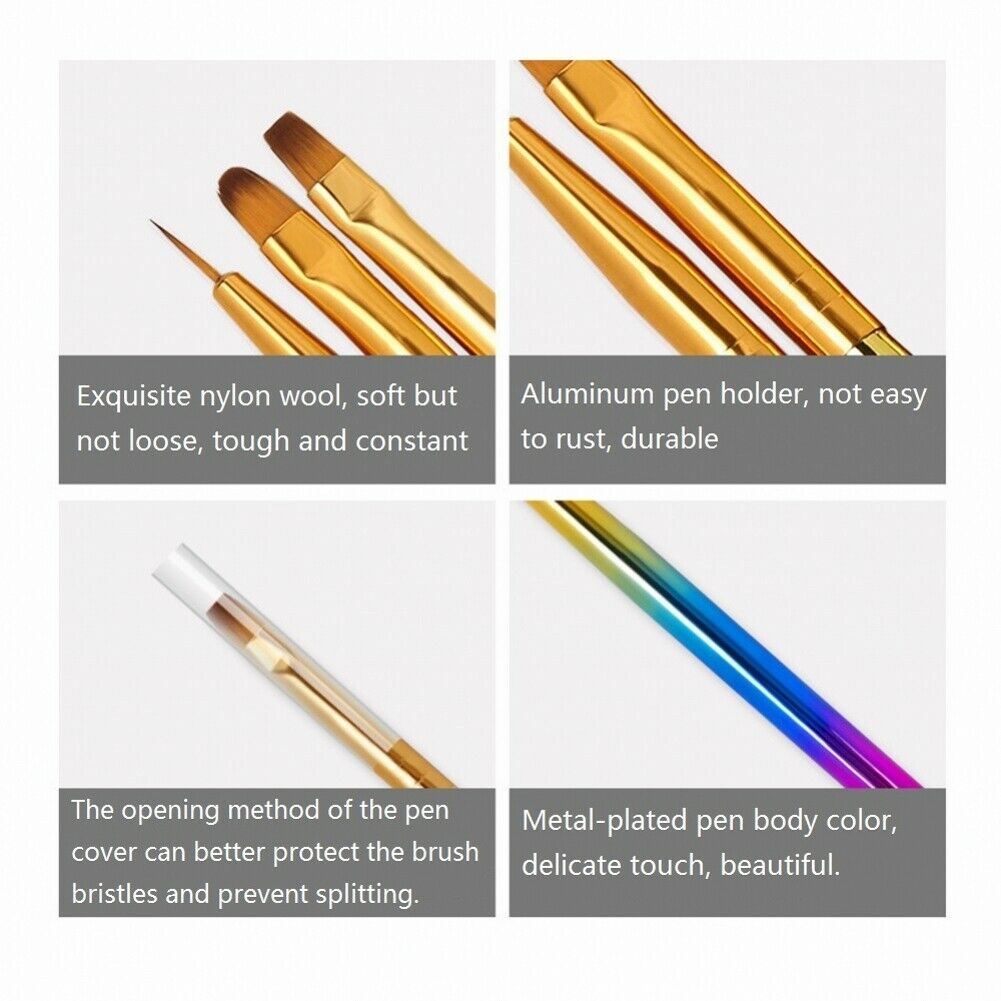 Nail Art Brush Rainbow Crystal Liner Dotting Painting Drawing Pen Manicure Tool